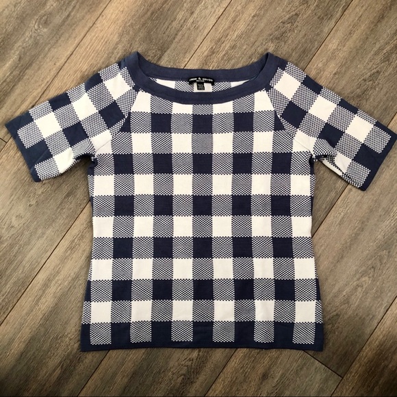 Cable & Gauge Knitted Short Sleeve Gingham Top - Picture 1 of 4